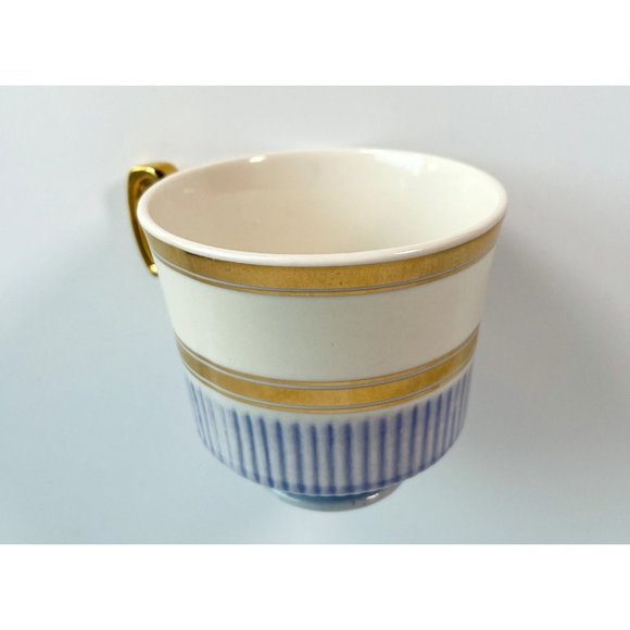 Anthropologie Home "Yours & Mine" Ceramic Cup Mug Ivory Blue Gold Set 2 Flaw - Picture 5 of 16